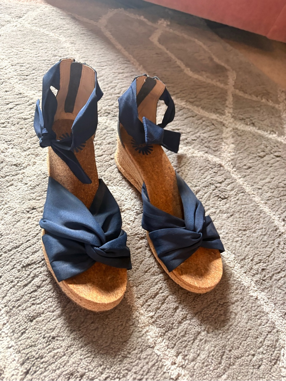 UGG Navy Knot Espadrille Wedge Sandals with Ankle Tie